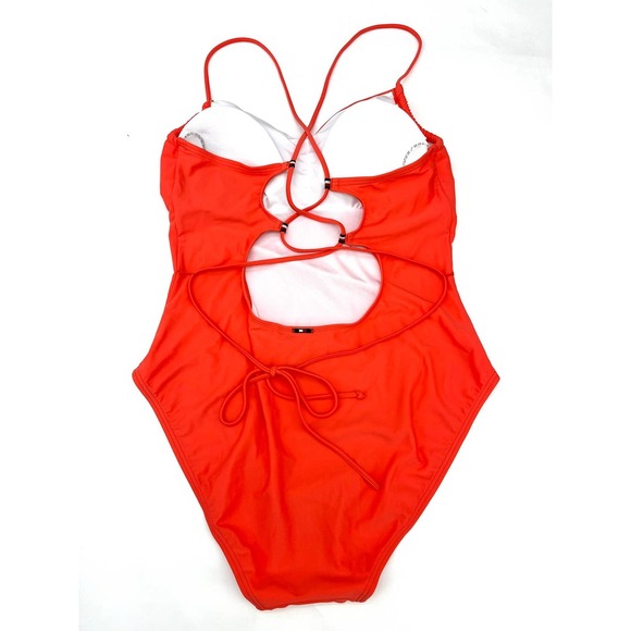 Tommy Hilfiger Women's Back Tie-Belt One Piece Swimsuit Orange Size 16 NWT - Picture 3 of 4